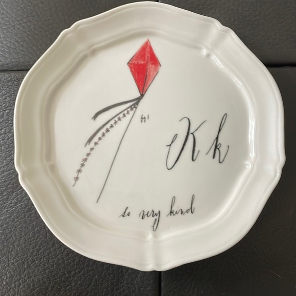 Anthropologie Other - Anthropologie Linea Carta Diva Pyari Canape Plate K Kite Calligraphy 6 3/8"